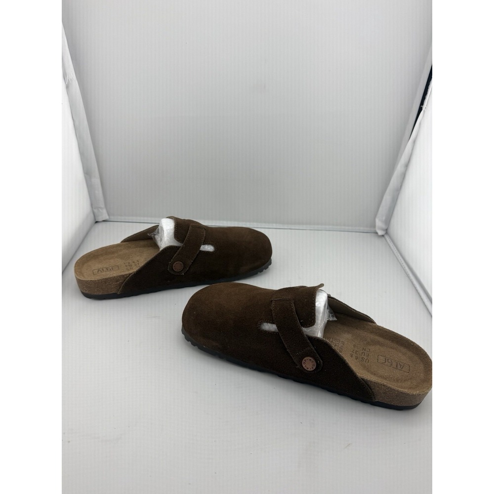 Genuine Suede Clogs And Mules Slip-On Buckle Slides In Coffee Size 6.5 Women's. - Picture 6 of 7